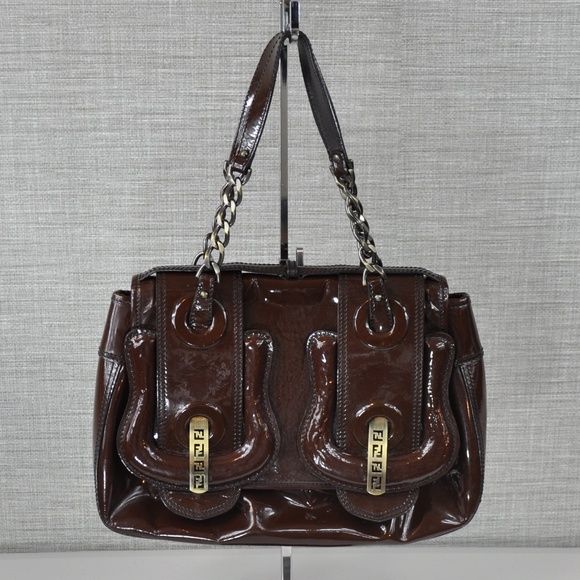 Fendi Handbags - Authentic Fendi B Dark Brown Patent Leather Bag